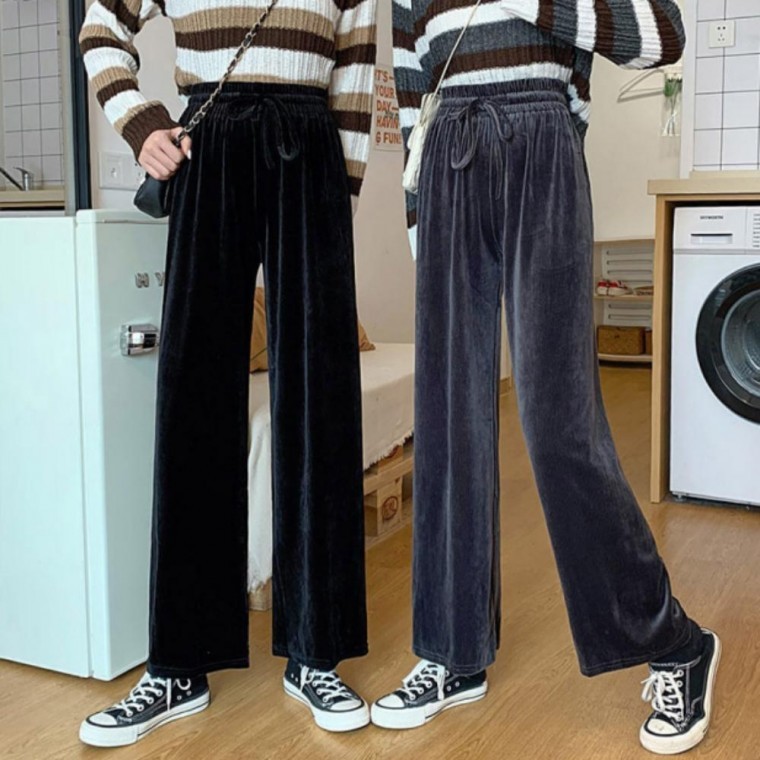 벨벳 딩 팬츠 바지 여성 밴딩 루즈핏 추리닝 홈웨어 - 상품 이미지