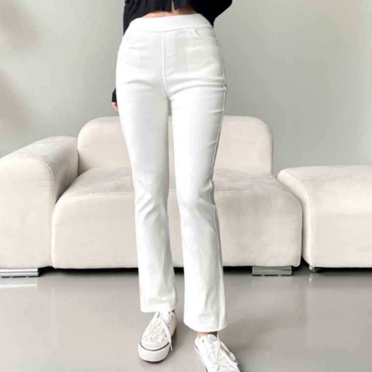 부츠컷 팬츠 밴딩 스판 라칼 부츠컷바지 여자스판바지 - 상품 이미지