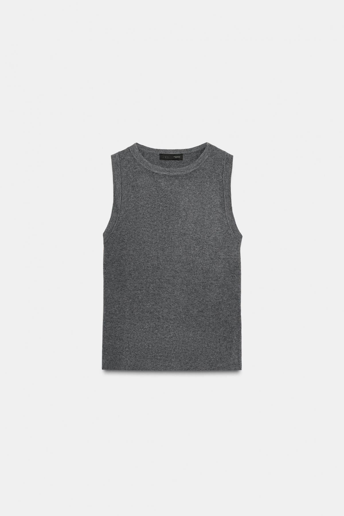 자라 베이직 라운드넥 니트 민소매 탑 5755/128 GREY MARL - 메인 이미지