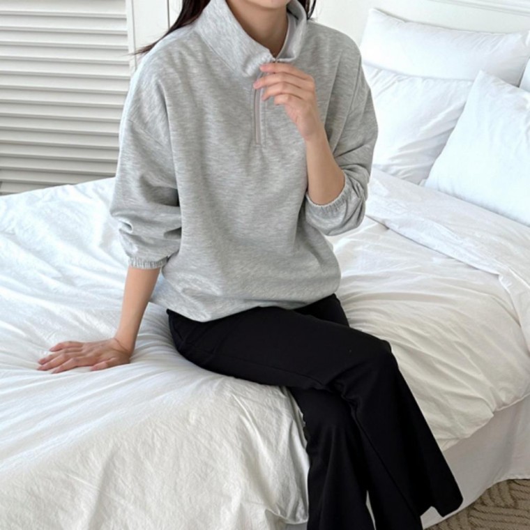 여자 맨투맨 에어 주넬 반집업 반집업맨투맨 오버핏 - 상품 이미지