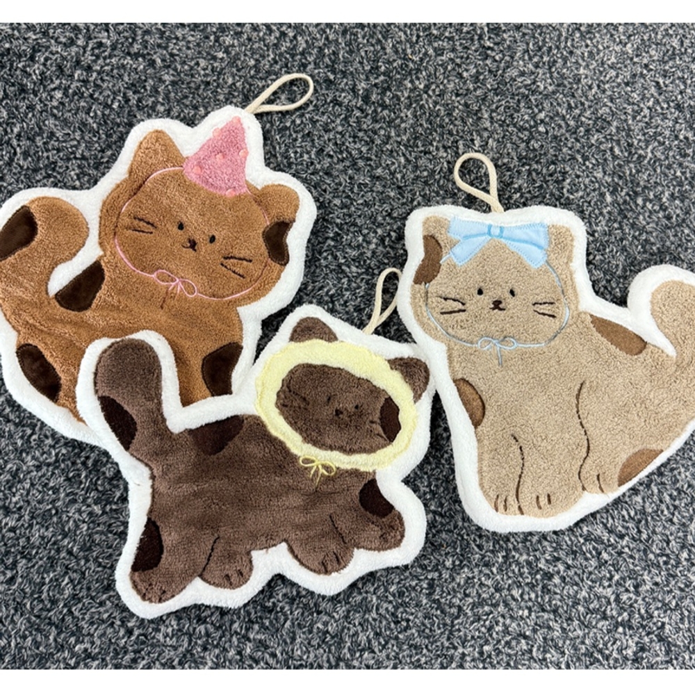 J2K 핸드타올 고리수건 고양이 주방 극세사 어린이집 학교 - 상품 이미지