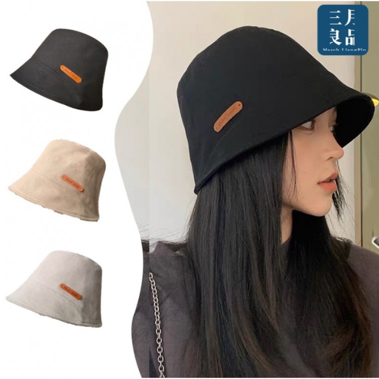 라벨 면 코튼 버킷햇 데일리 벙거지 모자 - 메인 이미지