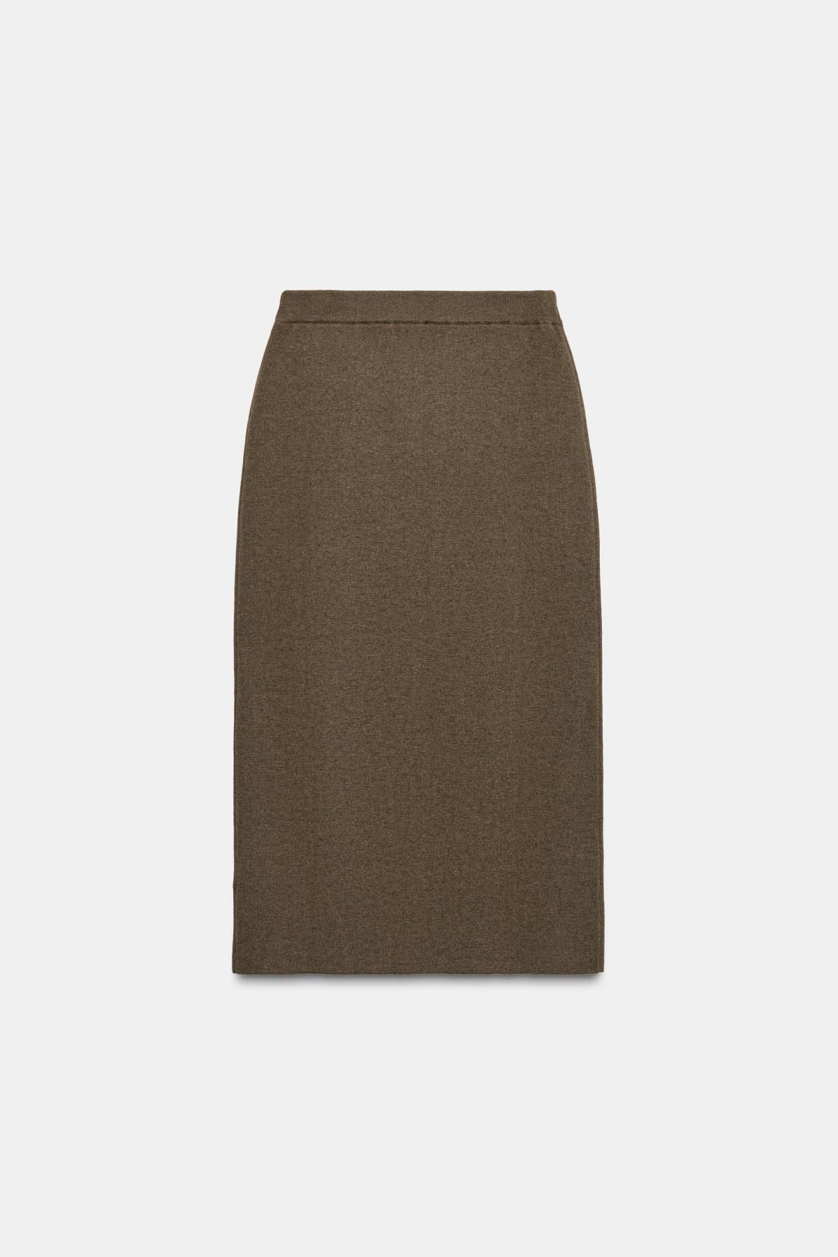 자라 울 스트레이트 미디 스커트 3920/872 KHAKI - 상세 이미지 3