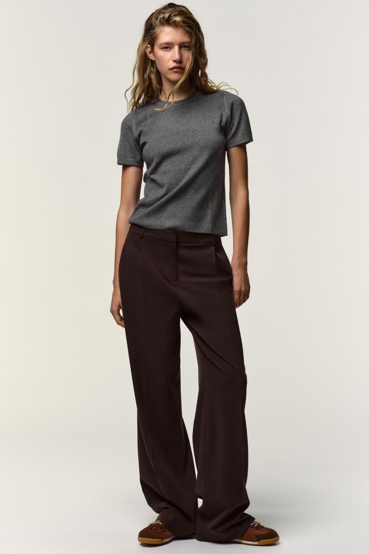 자라 소프트터치 라운드넥 반팔 니트 스웨터 5755/130 GREY MARL - 상세 이미지 2