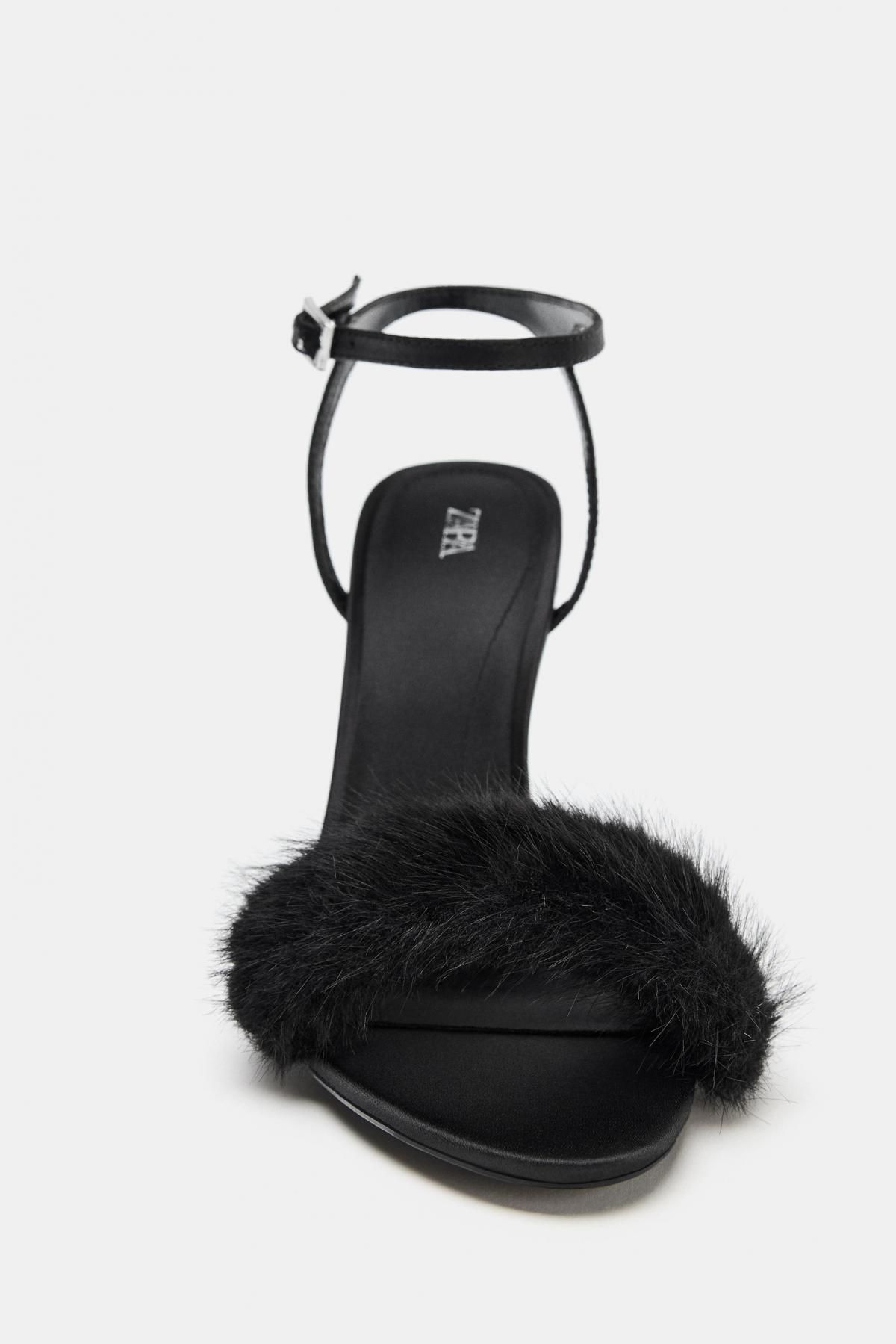 자라 페이크 퍼 스트랩 스틸레토 하이힐 샌들 3320/610 BLACK - 상세 이미지 5