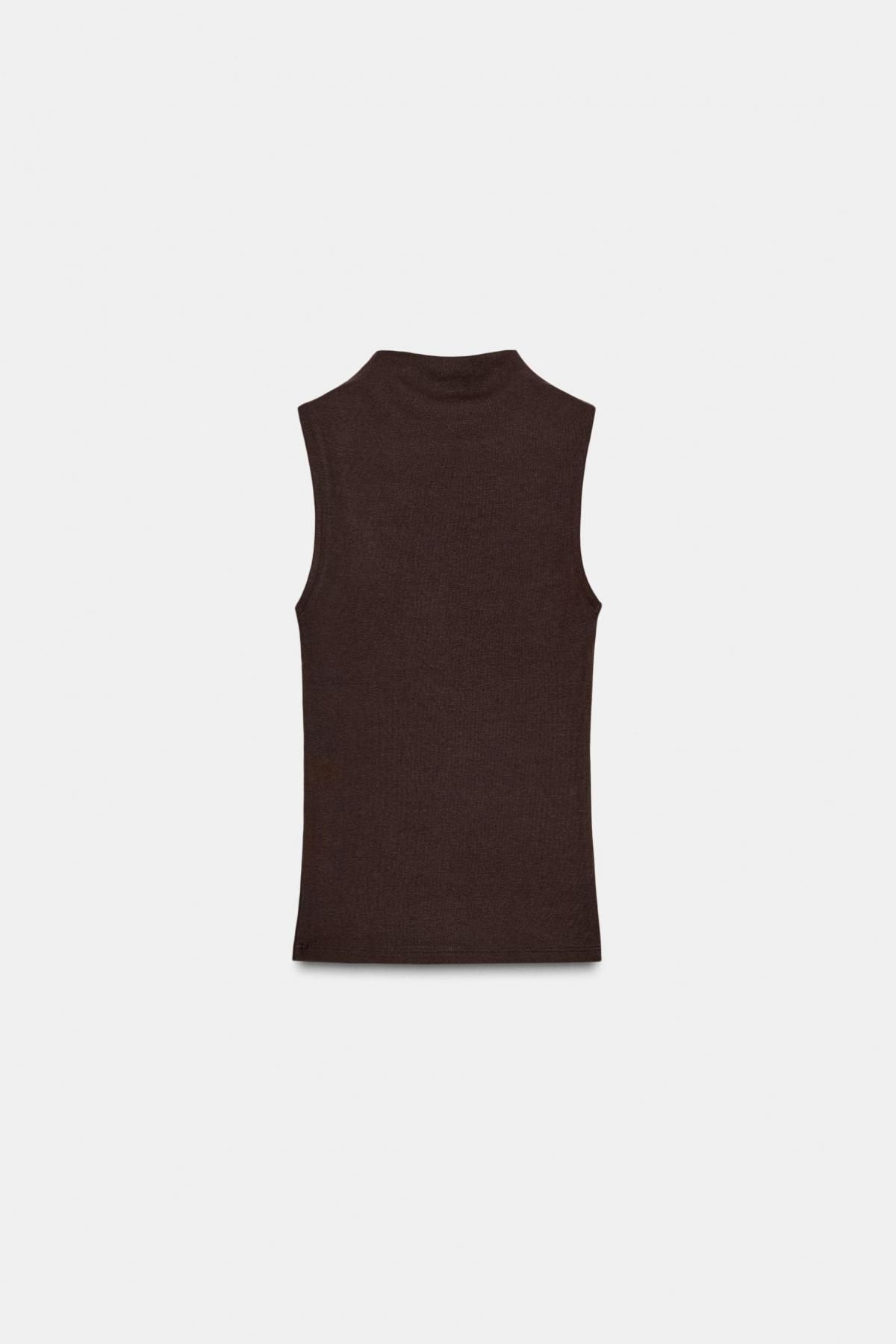 자라 모달 코튼 하이넥 민소매 티셔츠 3641/871 BROWN - 상세 이미지 5