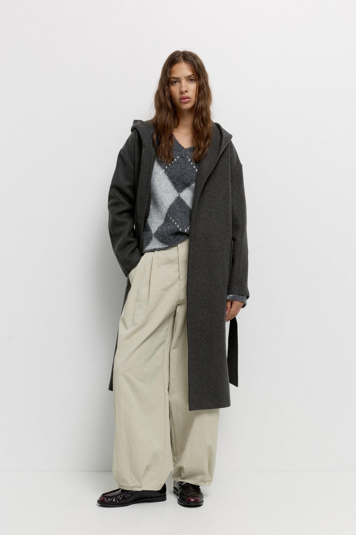 풀앤베어 프리미엄 소프트 롱 후드 벨트 코트 7800/357 ANTHRACITE GREY - 상세 이미지 2