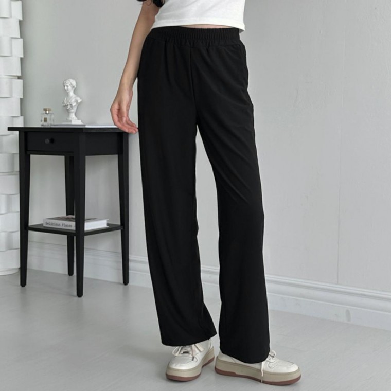 일자 팬츠 밴딩 바지 편한 여성 데일리 기본 - 상품 이미지