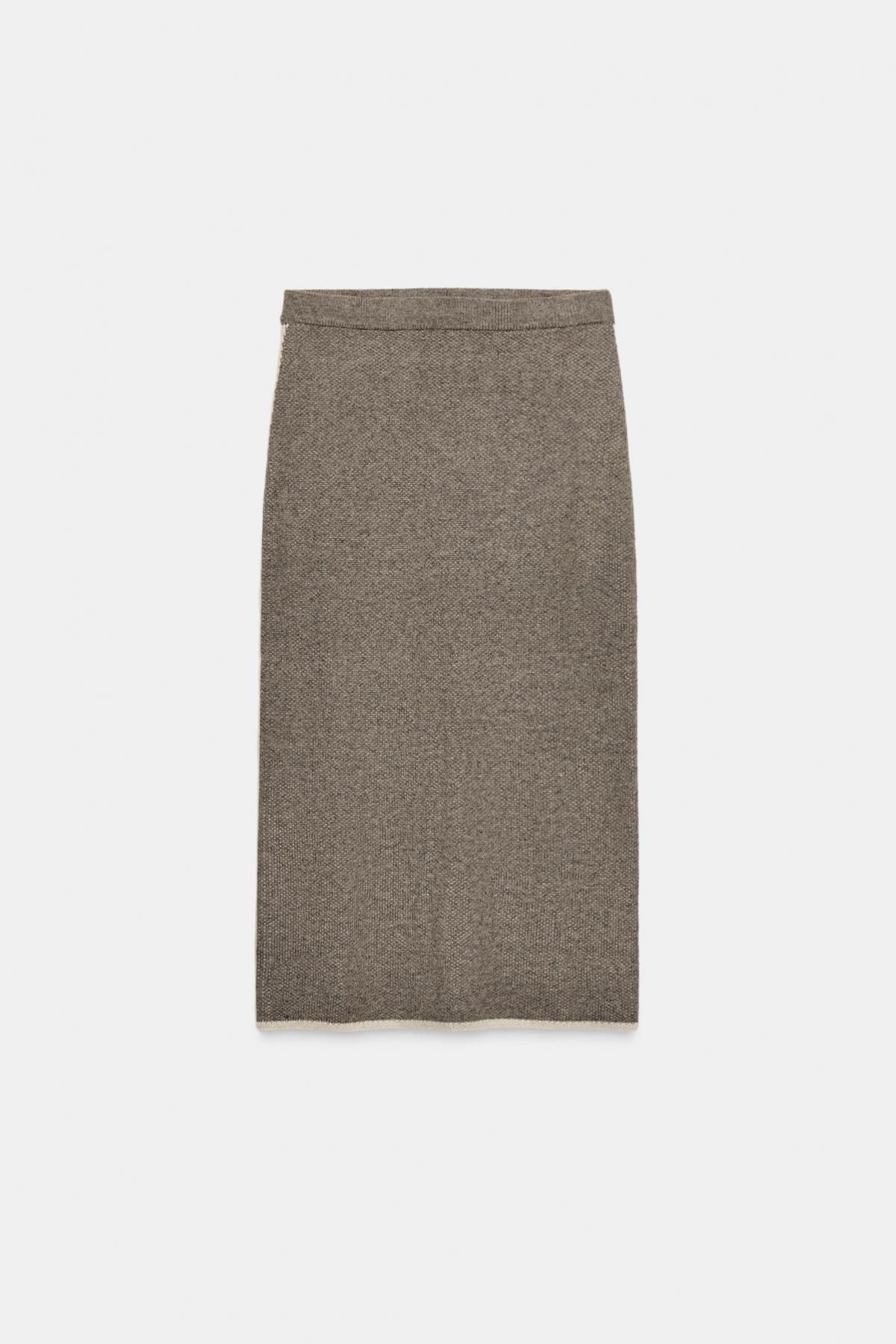 자라 배색 파이핑 니트 미디 스커트 2142/253 TAUPE GREY - 메인 이미지