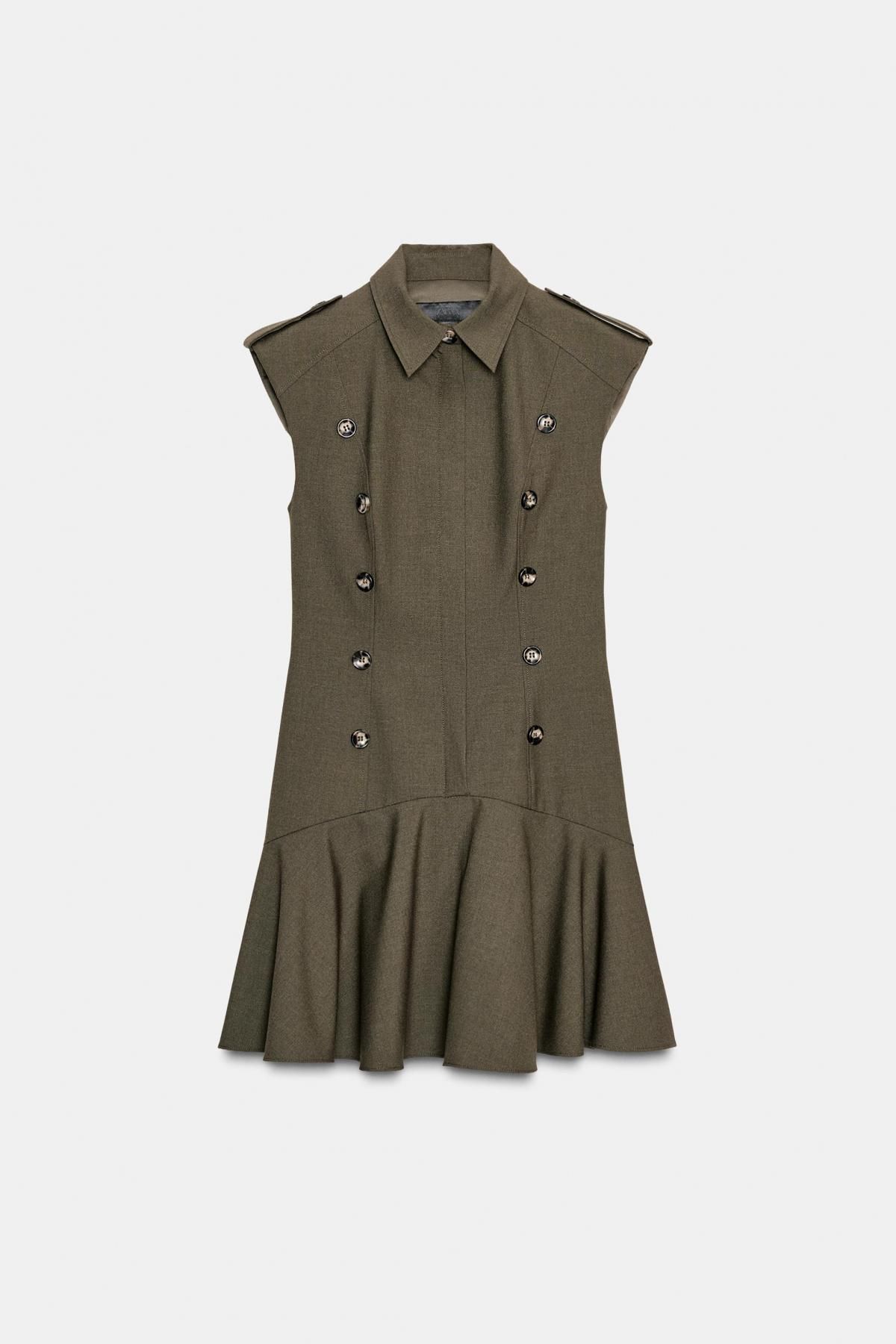 자라 테크니컬 숄더패드 러플 미니 원피스 8927/509 DARK GREEN - 메인 이미지
