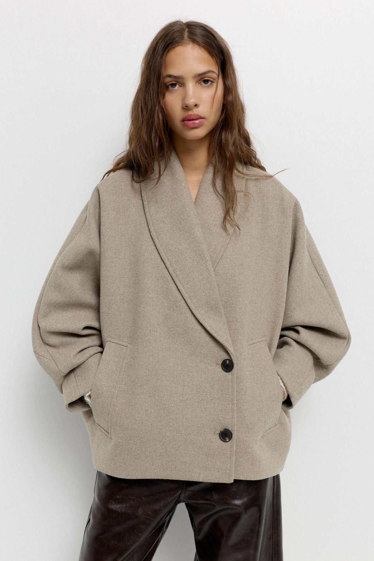 풀앤베어 볼륨 소매 울블렌드 숏 펠트 코트 7800/343 BEIGE - 상세 이미지 3