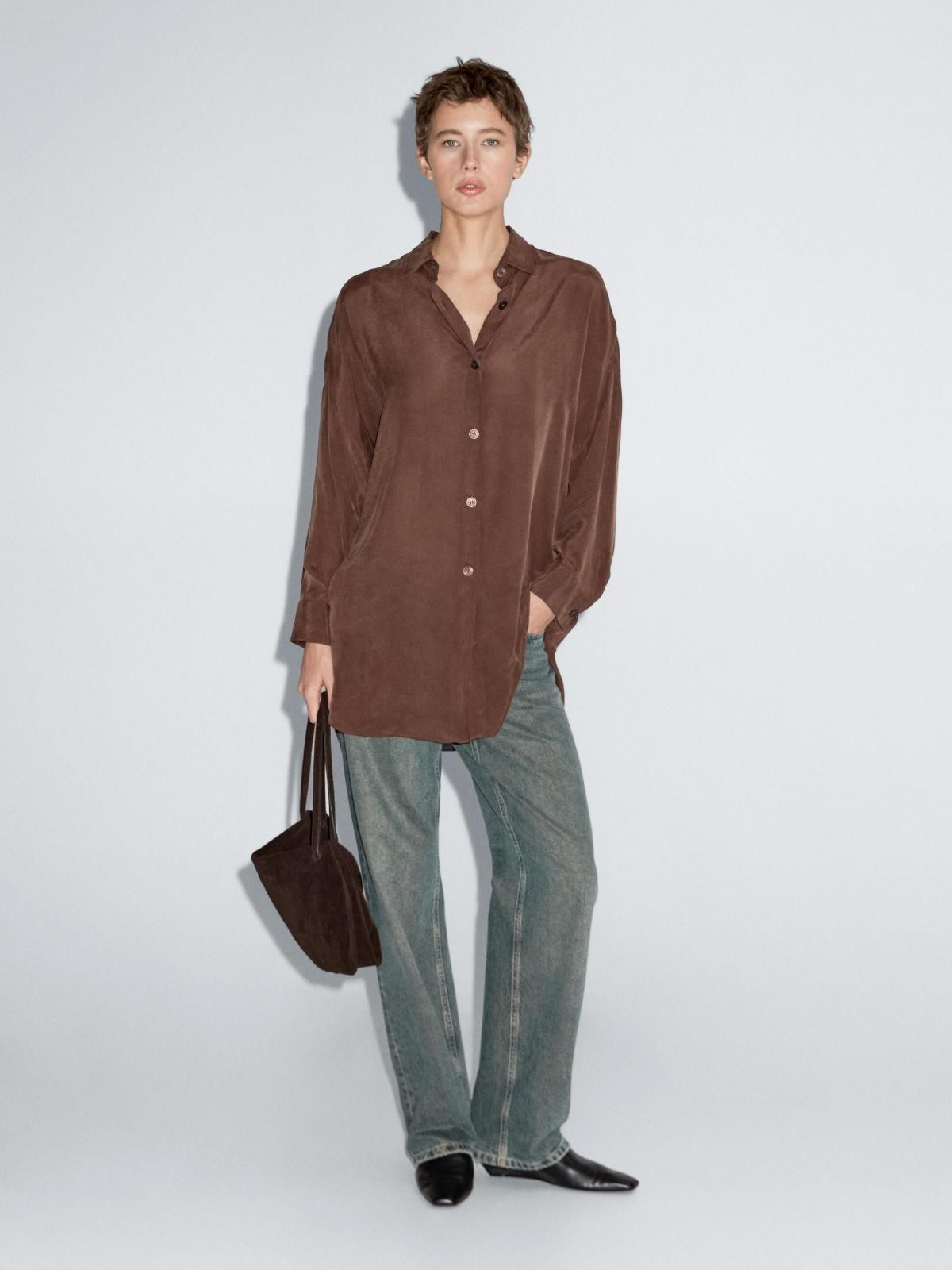 마시모두띠 오버핏 브라운 롱 플루이드 셔츠 5164/964 BROWN - 상세 이미지 2