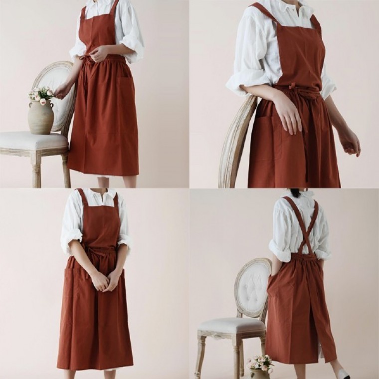 앞치마 방수 린넨 원피스 앞치마 공방앞치마 작업앞치마 X자밴드 찻집앞추마 주방앞치마