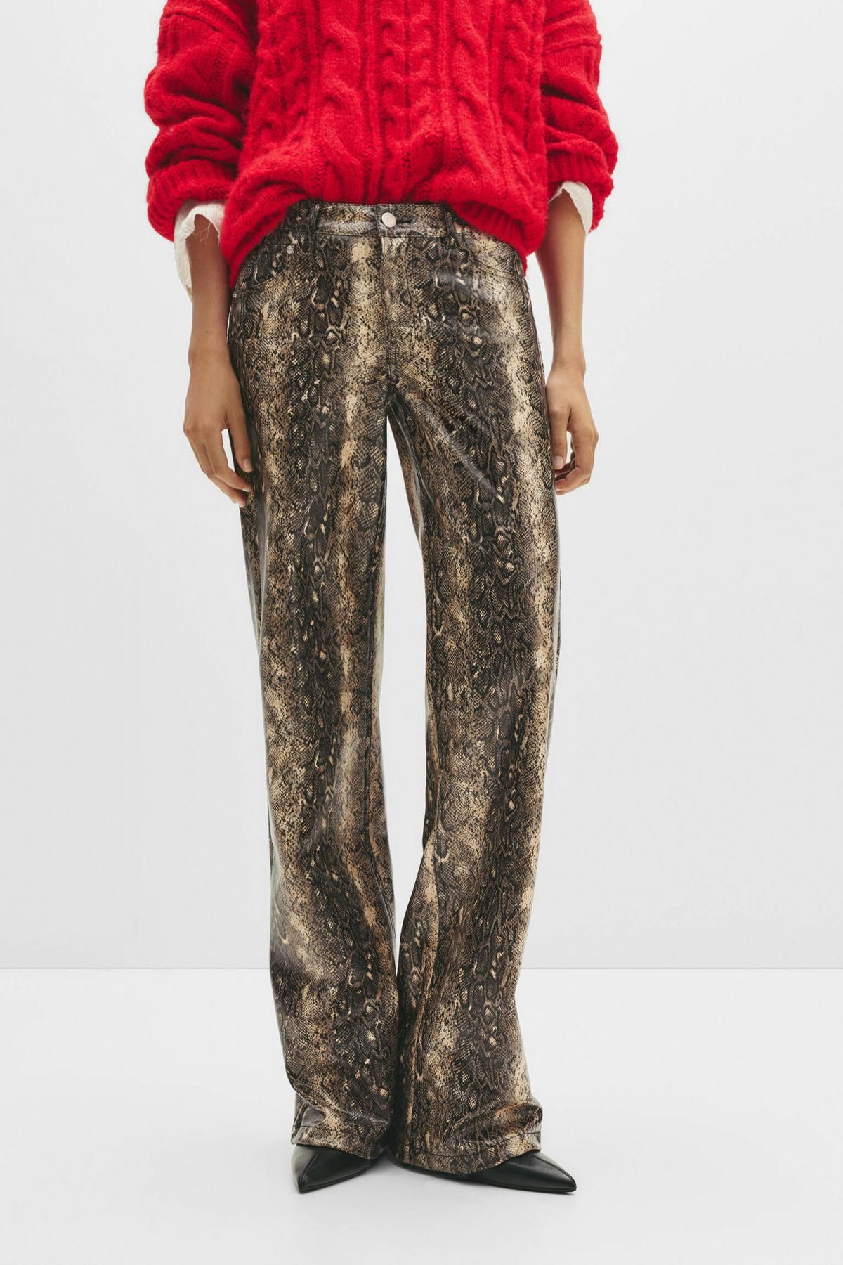 풀앤베어 애니멀 프린트 레더 이펙트 스트레이트 팬츠 7674/309 SNAKESKIN PRINT - 상품 이미지