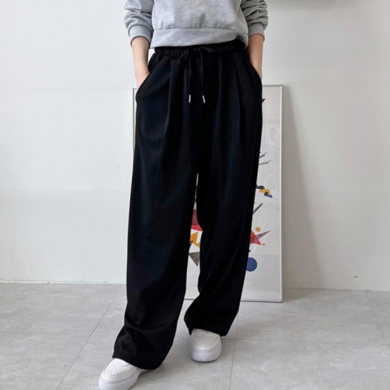 통바지 여자 앞주름 런트 와이드 팬츠 주름와이드 - 상품 이미지