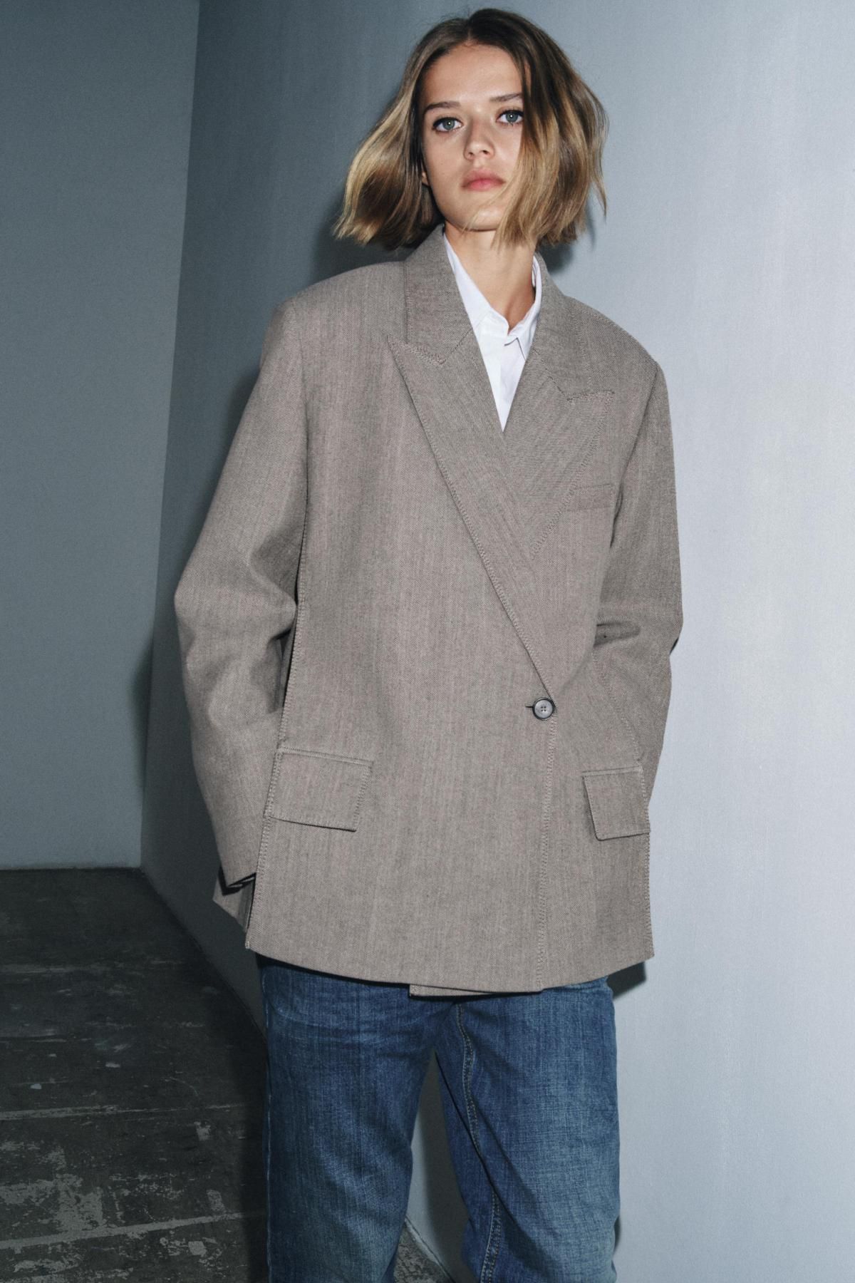자라 오버사이즈 테크니컬 울 블레이저 8436/700 BEIGE-BROWN - 상세 이미지 2