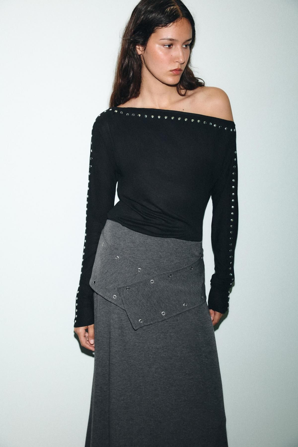자라 소프트 스터드 비대칭 미디 스커트 5039/855 GREY MARL - 상세 이미지 3