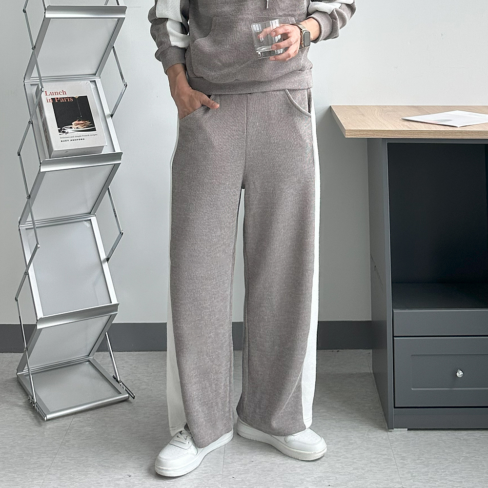 남자 바지 트레이닝 밴딩 트랙 와이드 팬츠 남자 니트팬츠 - 상세 이미지 3