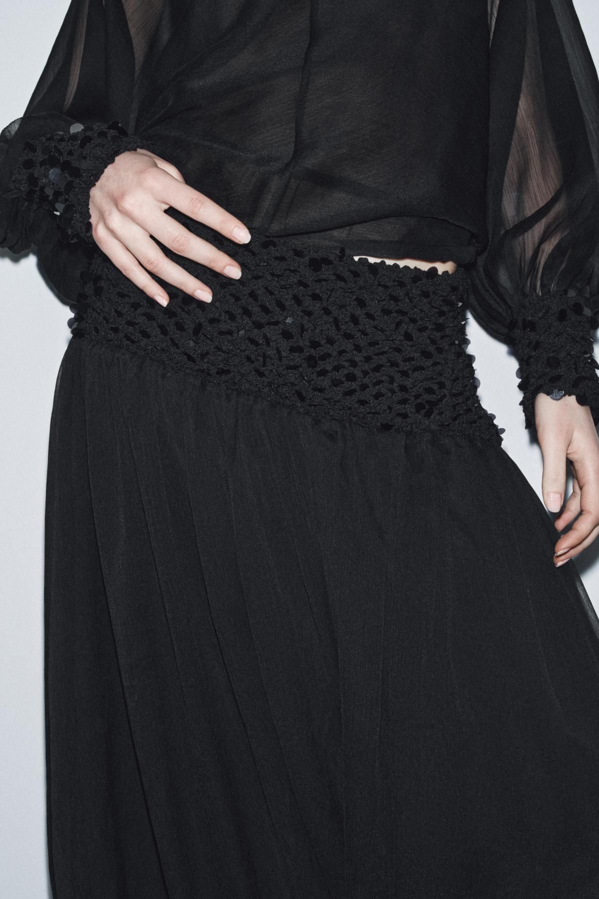자라 글램 시퀸 미디 스커트 1758/247 BLACK - 상세 이미지 4