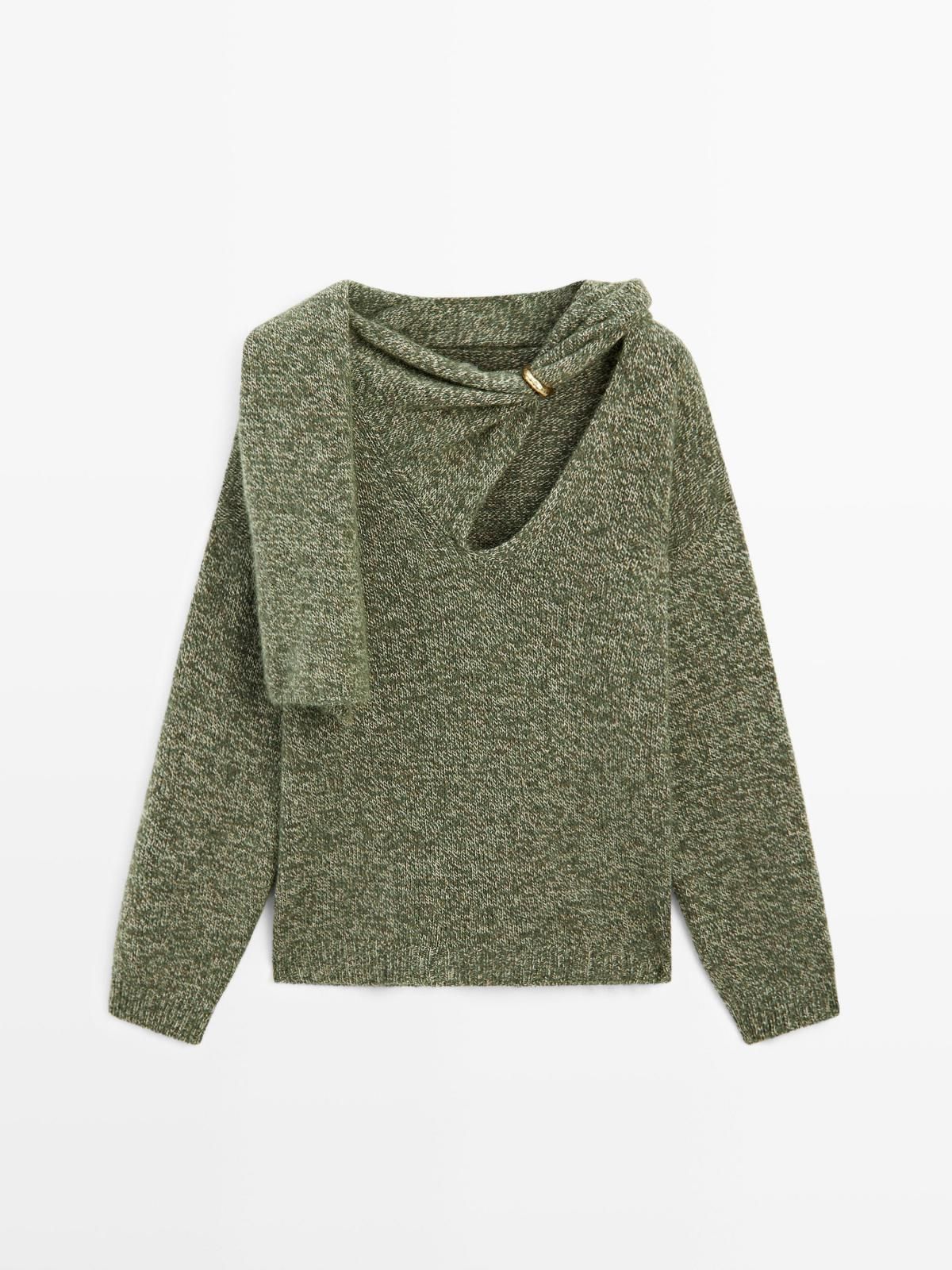 마시모두띠 브이넥 와이드핏 스카프 플렉트 니트 스웨터 9703/953 MOSS GREEN - 상품 이미지