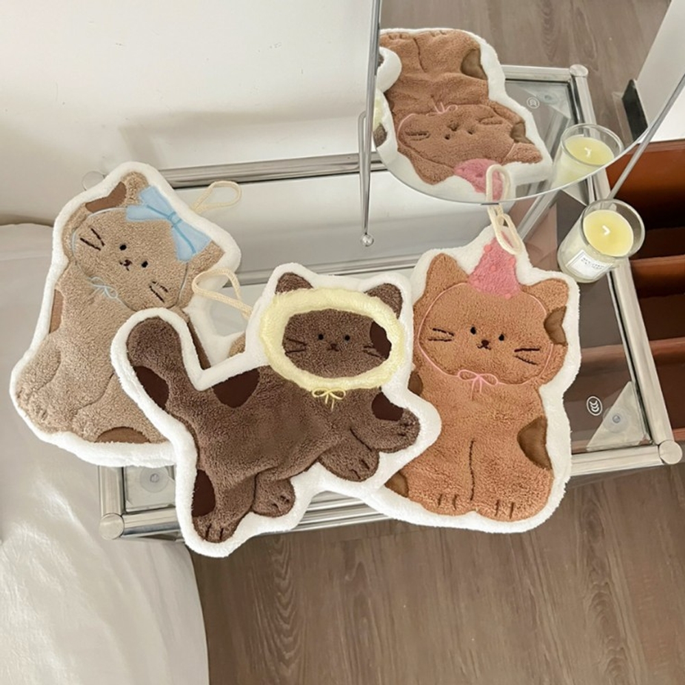 J2K 핸드타올 고리수건 고양이 주방 극세사 어린이집 학교 - 상세 이미지 2