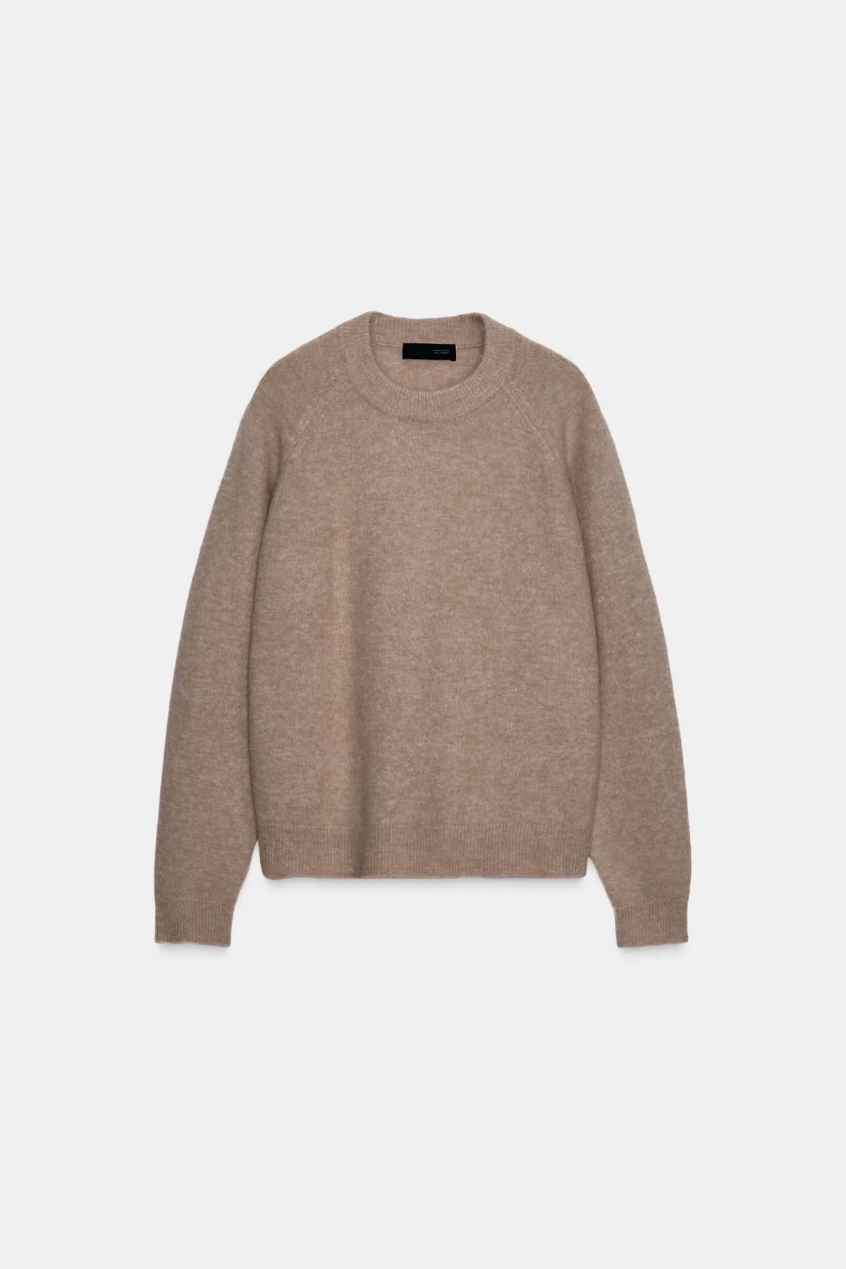 자라 프리미엄 울 알파카 라운드넥 니트 스웨터 9598/151 BROWN / TAUPE - 상품 이미지