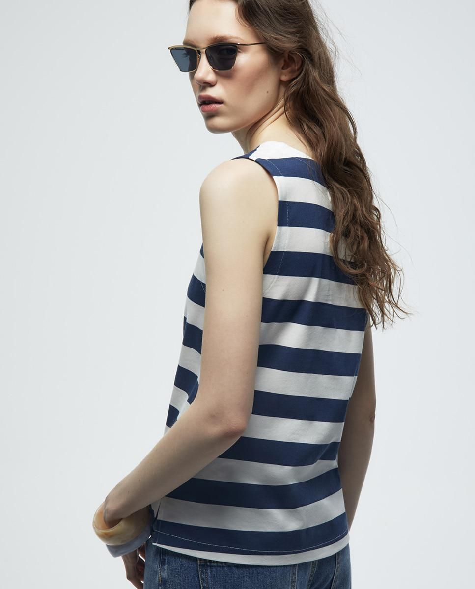 스페라 마린 스트라이프 브이넥 민소매 티셔츠 58461103564 AZUL MARINO - 상세 이미지 4