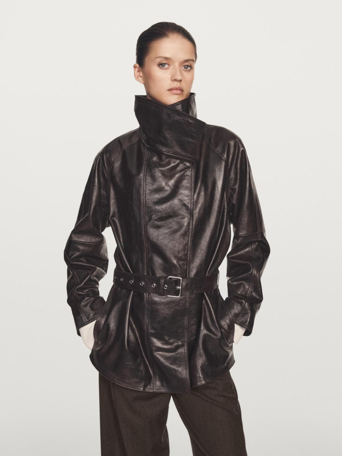 마시모두띠 프리미엄 나파 레더 벨티드 재킷 4755/615 BROWN - 상세 이미지 5