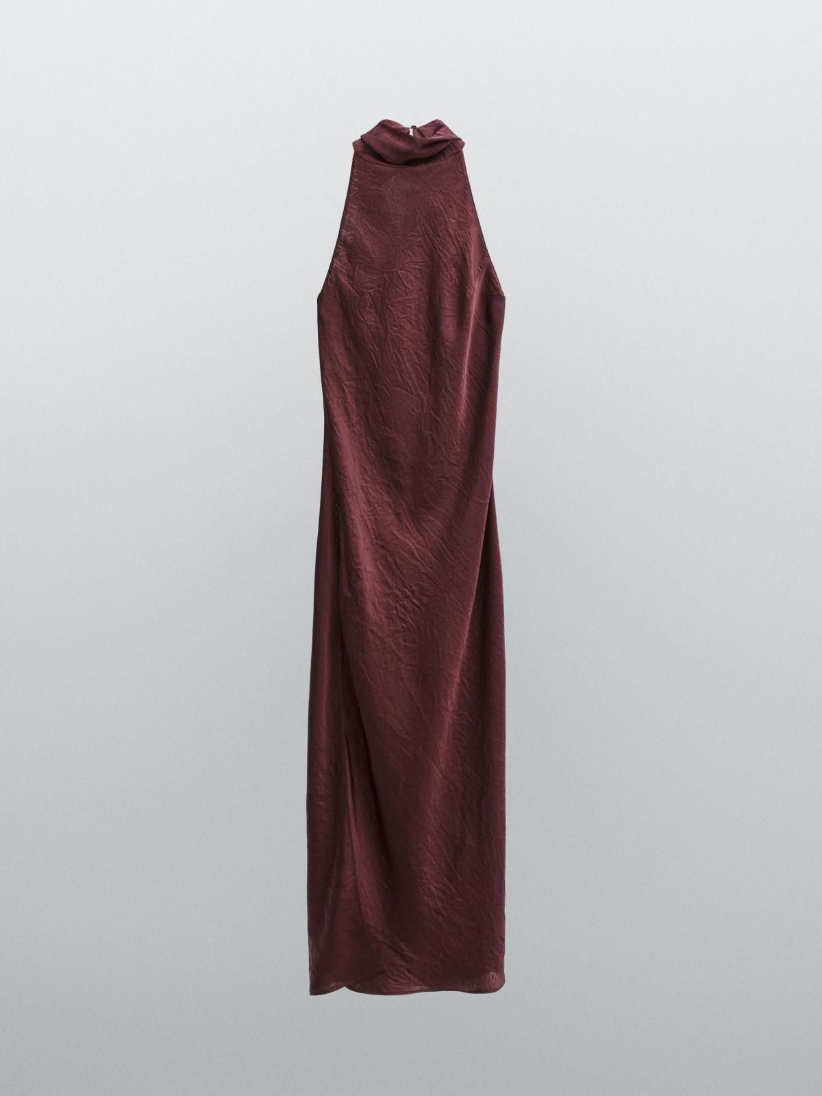 마시모두띠 새틴 롱 홀터넥 드레이프 롱 원피스 9103/950 BURGUNDY - 상품 이미지
