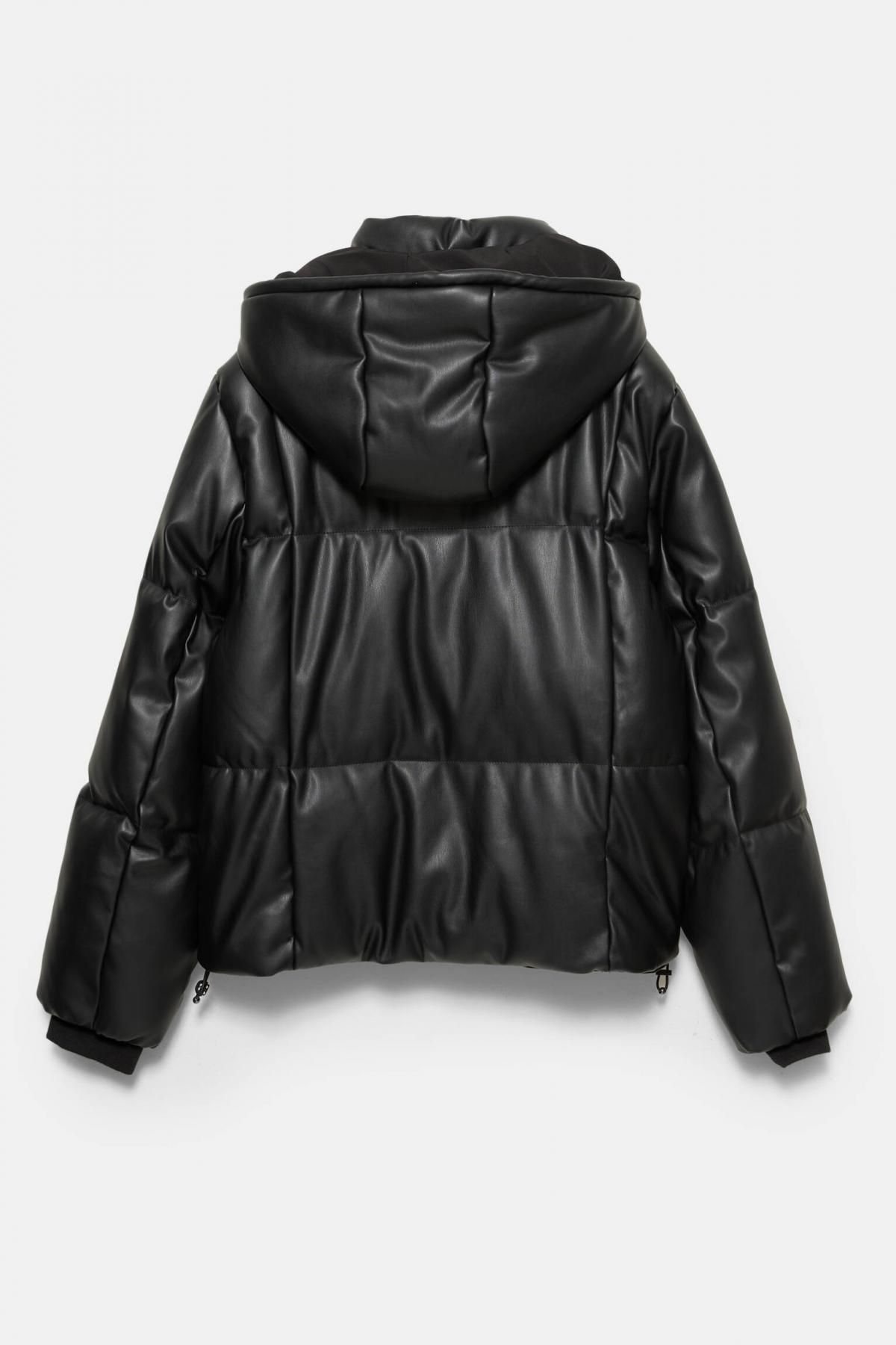 풀앤베어 레더 이펙트 블랙 후드 집업 패딩 점퍼 7701/330 BLACK 이미지 7