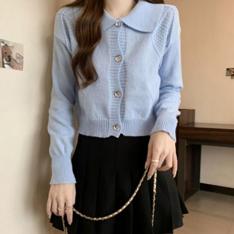 여성 크롭 가디건 패턴 카라 디자인 패션가디건 패션의류 - 메인 이미지