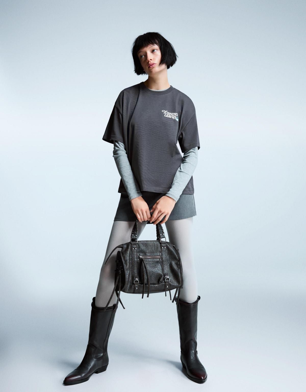 버쉬카 프린트 오버사이즈 반팔 티셔츠 7657/187 DARK GREY - 상세 이미지 5