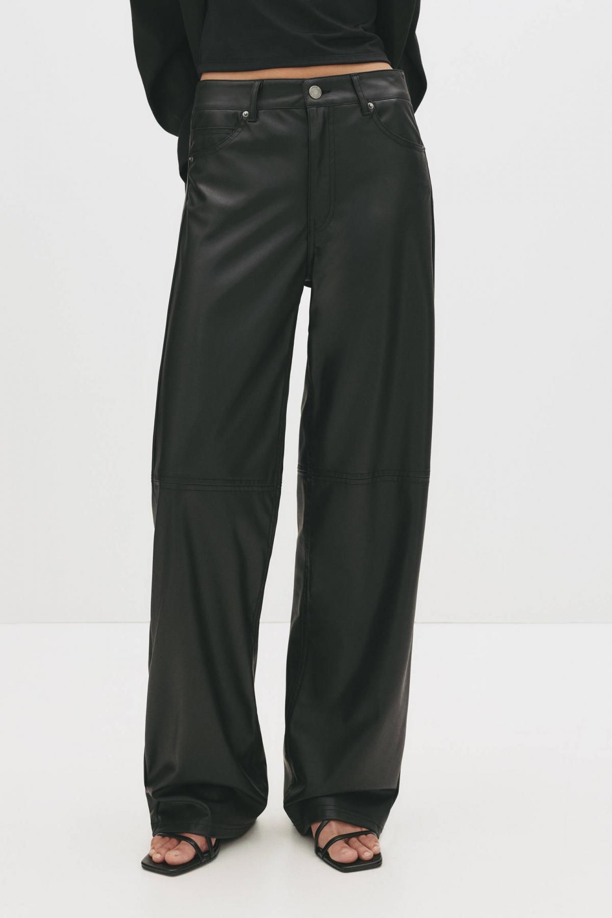 풀앤베어 가죽 효과 스트레이트 레그 팬츠 7675/378 BLACK - 상품 이미지