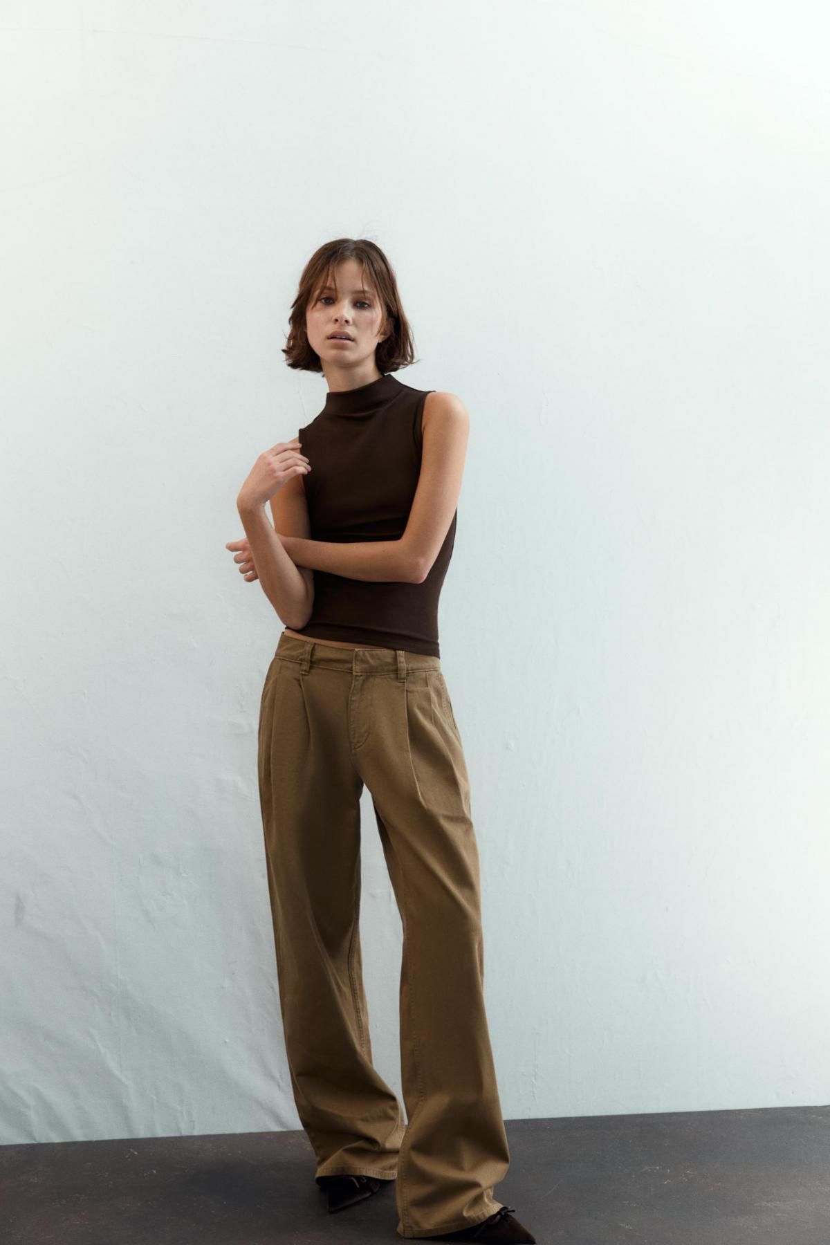 자라 모달 코튼 하이넥 민소매 티셔츠 3641/871 BROWN - 상세 이미지 2
