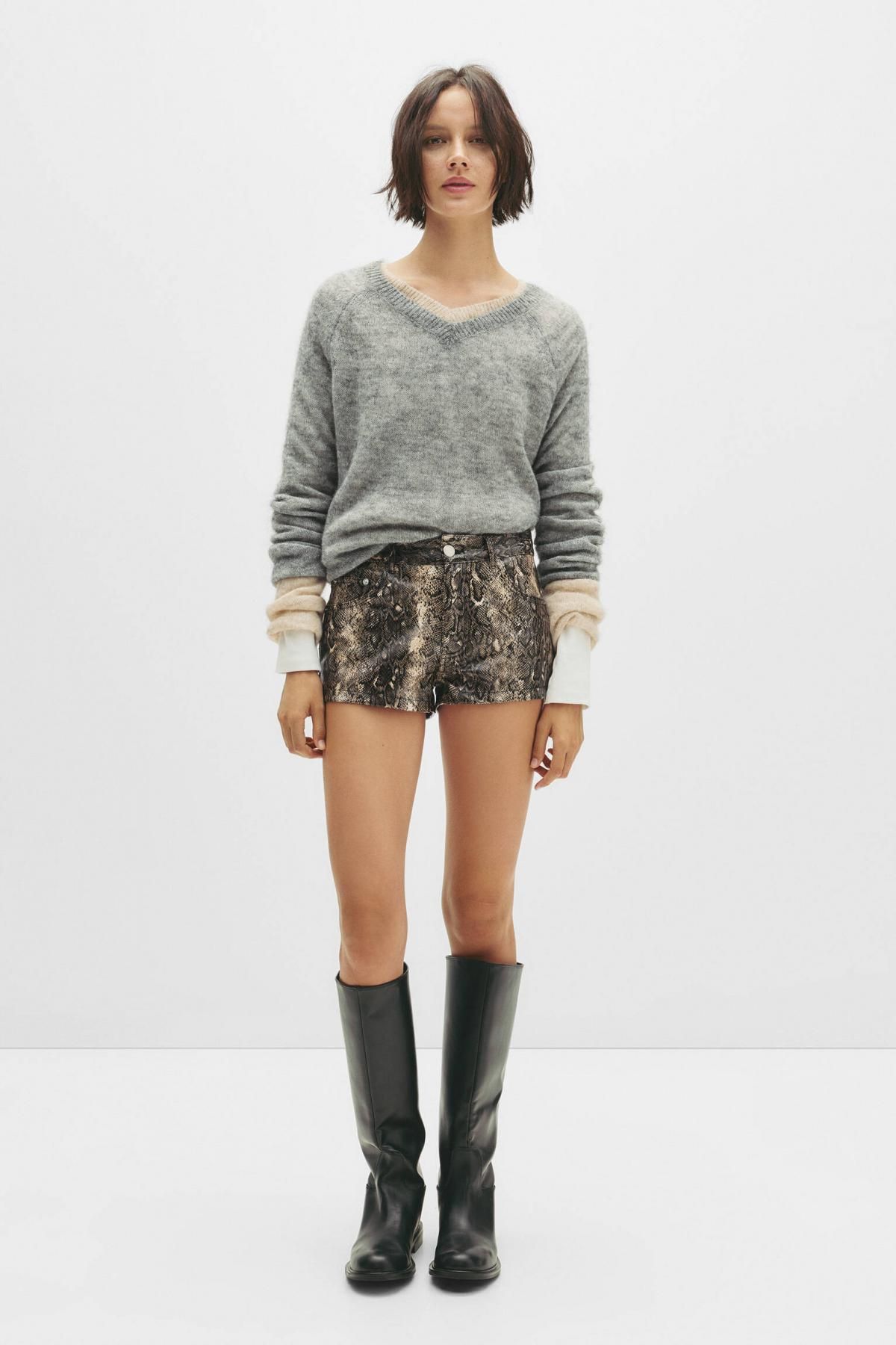 풀앤베어 레더 이펙트 애니멀 프린트 하이웨스트 반바지 7696/349 SNAKESKIN PRINT - 상세 이미지 3