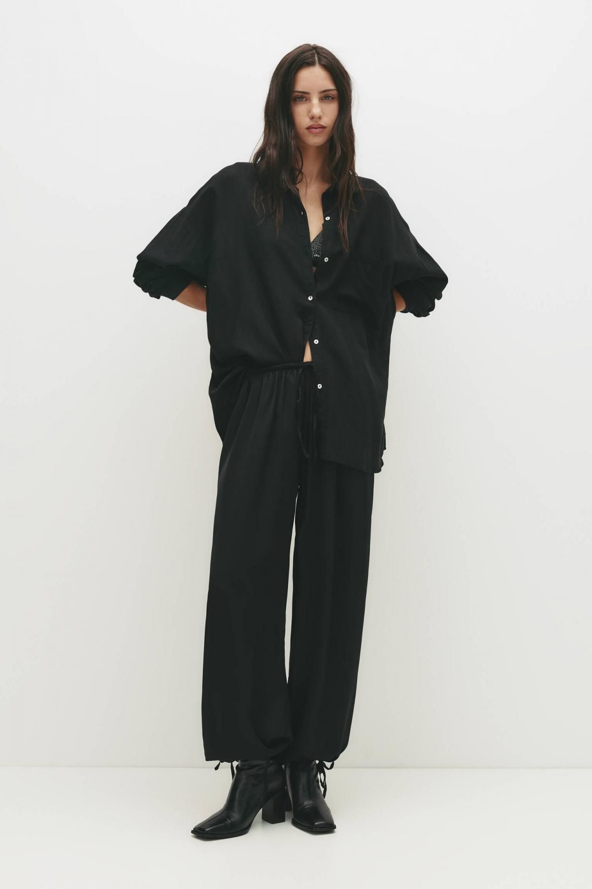 풀앤베어 새틴 트렌디 배기 사루엘 팬츠 7674/330 BLACK - 상세 이미지 3