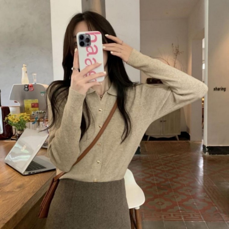 간절기 아우터 가디건 골지 카라 여자가디건 니트 1P - 메인 이미지