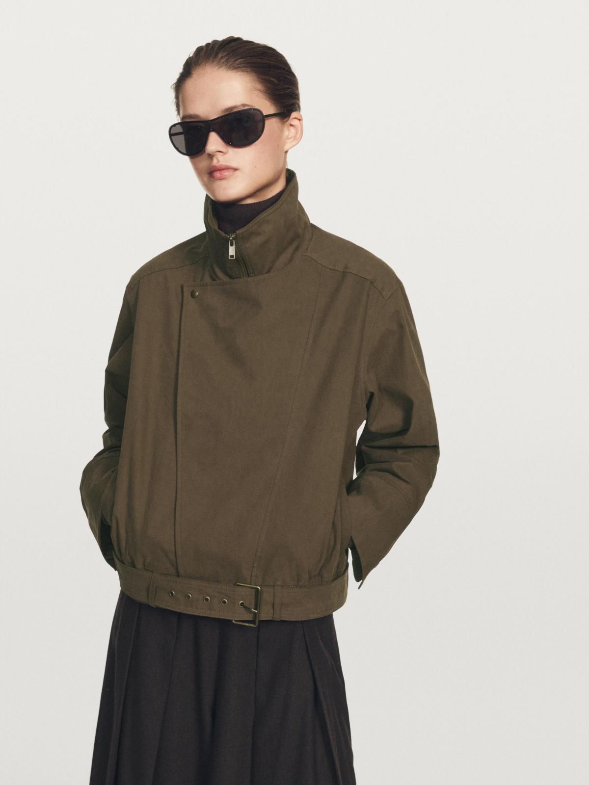 마시모두띠 테크니컬 코튼 블렌드 벨트 크롭 재킷 6729/942 KHAKI - 상세 이미지 3