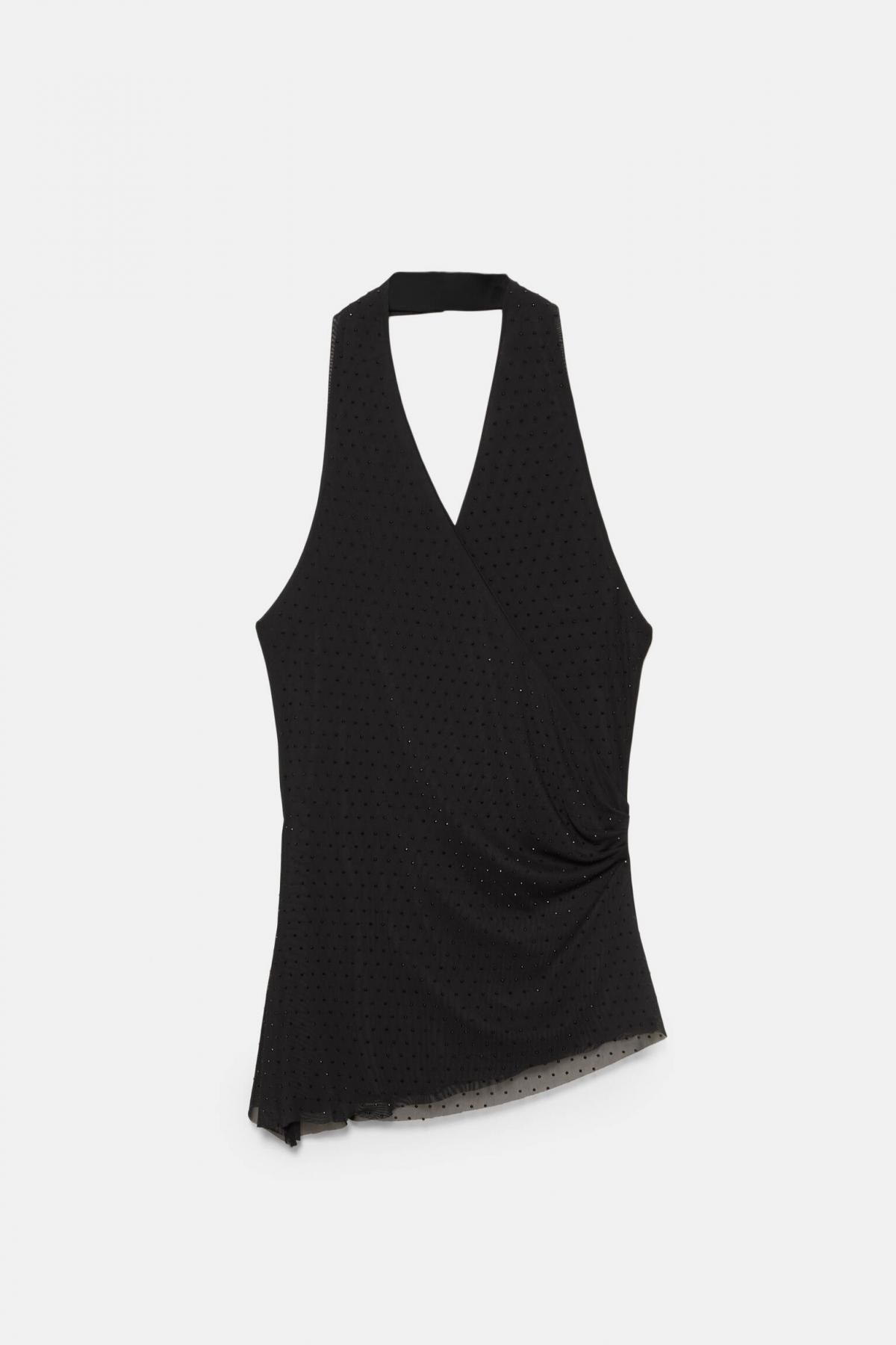 풀앤베어 라인스톤 백리스 홀터넥 드레이프 민소매 탑 7152/354 BLACK - 메인 이미지