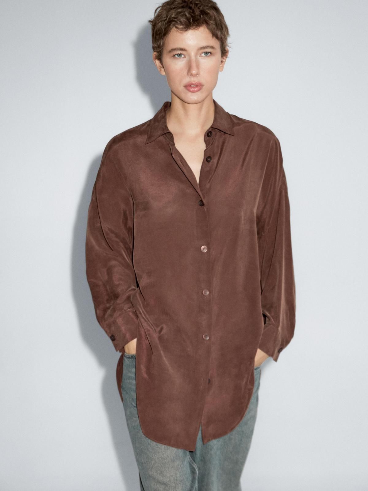 마시모두띠 오버핏 브라운 롱 플루이드 셔츠 5164/964 BROWN - 상세 이미지 4