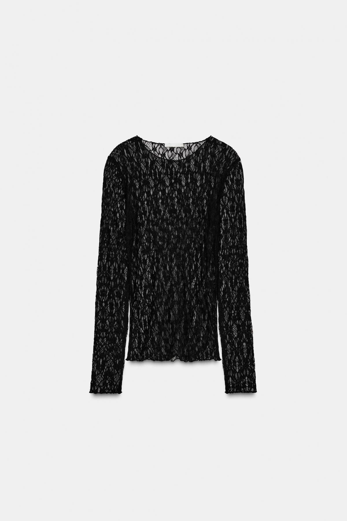 자라 시스루 레이스 긴팔 티셔츠 3641/874 BLACK - 메인 이미지