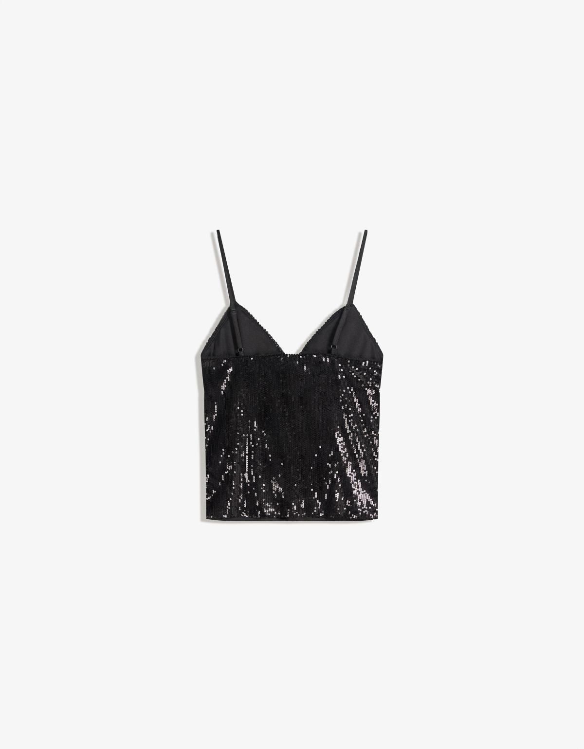 버쉬카 글리터 시퀸 슬림핏 스트랩 탑 8782/710 BLACK - 상세 이미지 3