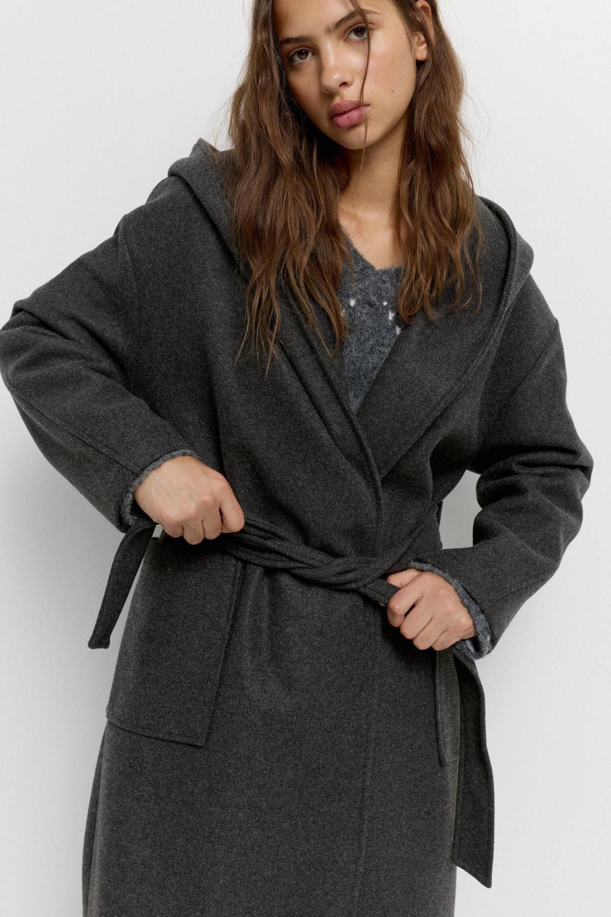 풀앤베어 프리미엄 소프트 롱 후드 벨트 코트 7800/357 ANTHRACITE GREY - 상세 이미지 4