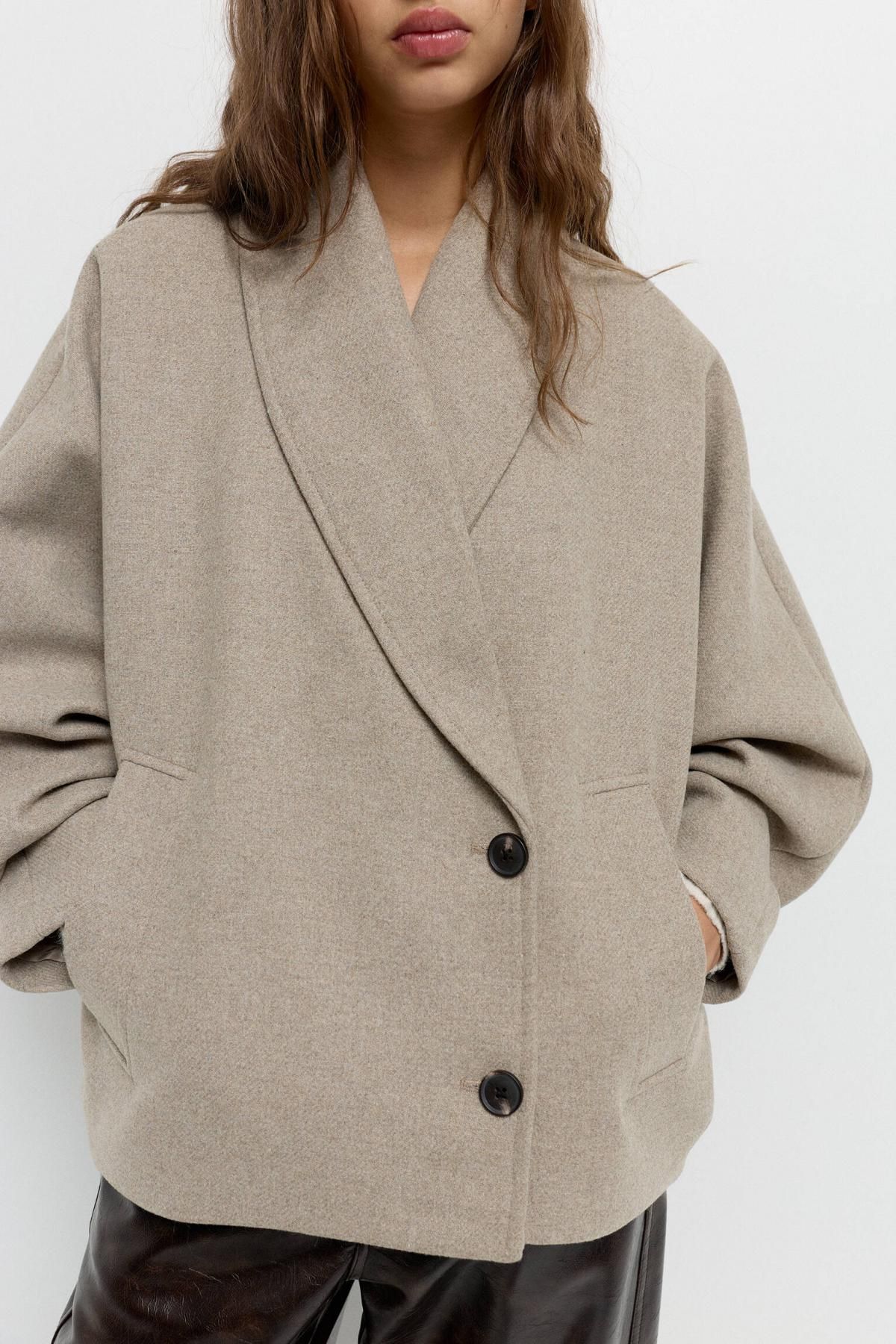 풀앤베어 볼륨 소매 울블렌드 숏 펠트 코트 7800/343 BEIGE - 상세 이미지 5