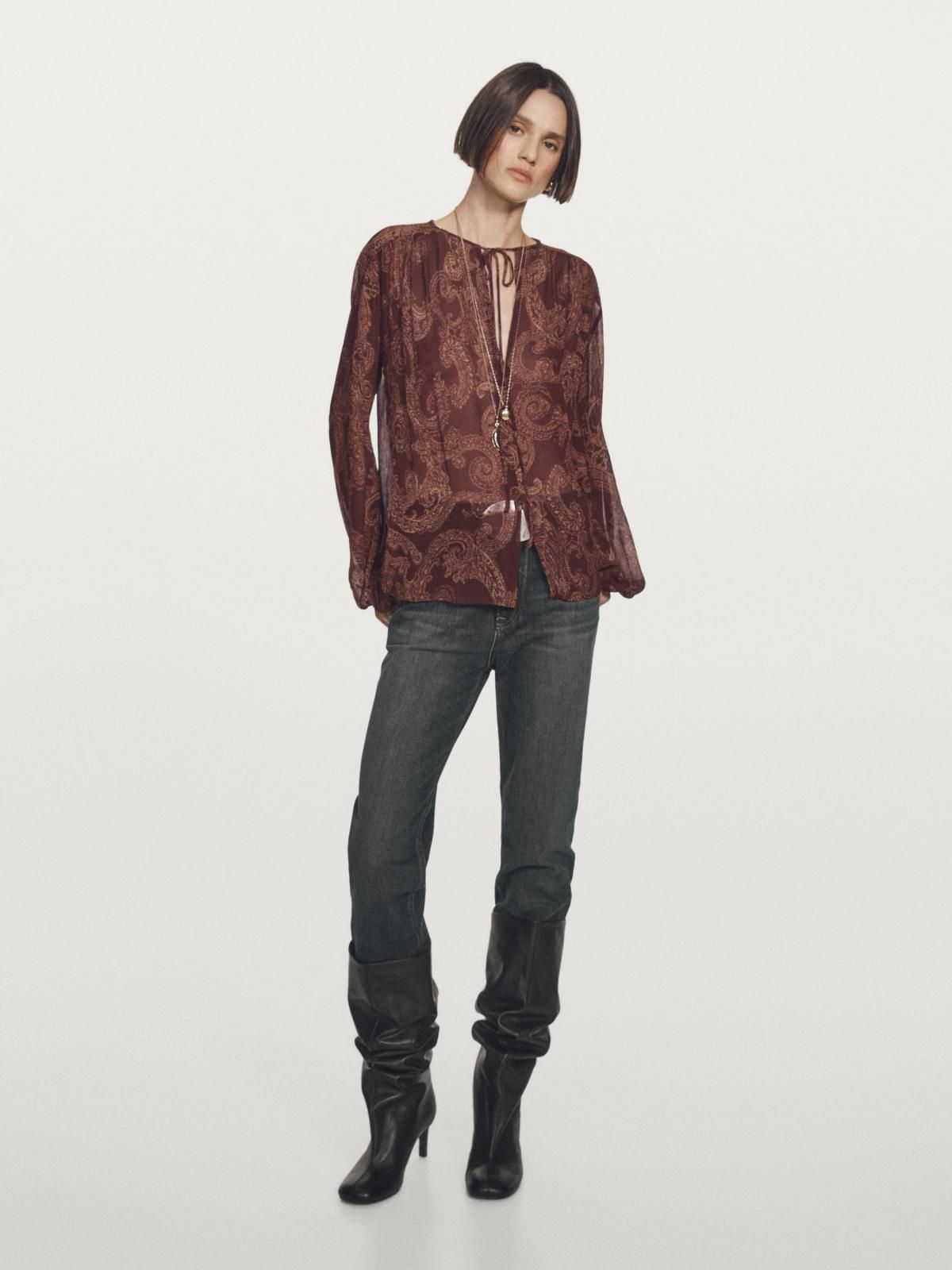 마시모두띠 페이즐리 프린트 시스루 브라운 블라우스 5225/805 BURGUNDY - 상세 이미지 2