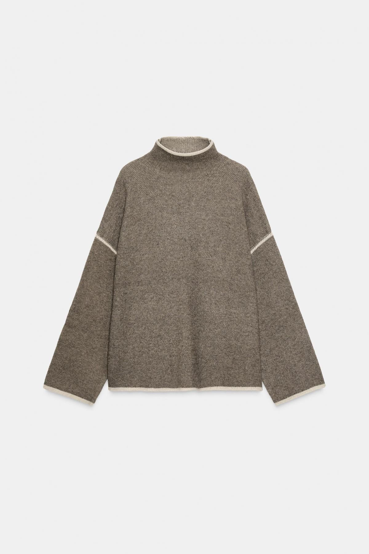 자라 하이넥 배색 트림 니트 스웨터 2142/255 TAUPE GREY - 상품 이미지