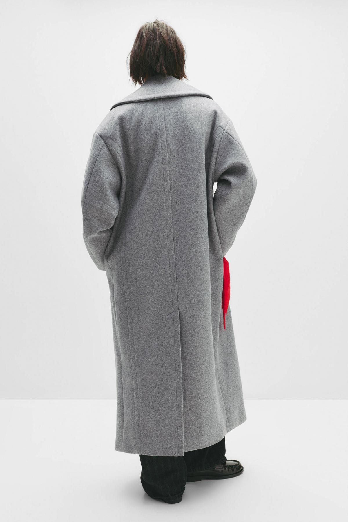 풀앤베어 소프트 펠트 텍스처 와이드 라펠 롱 코트 7800/316 GREY MARL - 상세 이미지 4