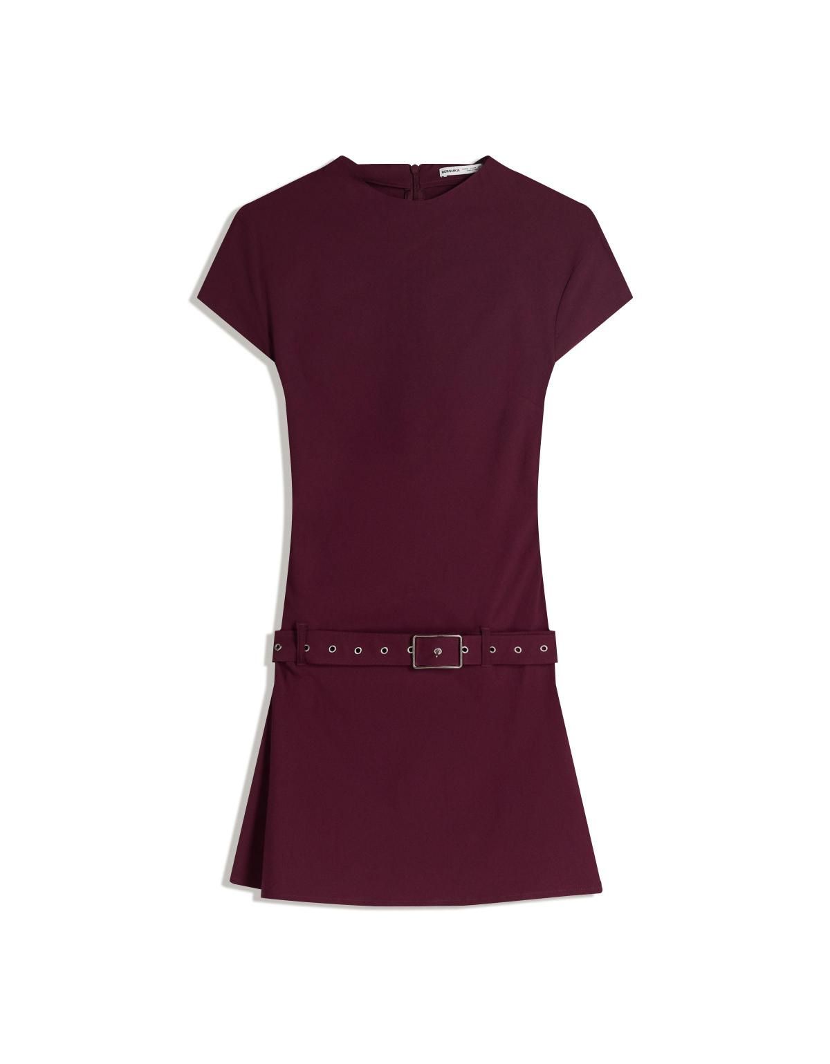 버쉬카 모던 버건디 벨트 미니 원피스 5863/008 MAROON - 상품 이미지