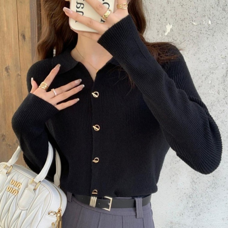 골드버튼 가디건 소프트카라 5컬러 여성가디건 가을아우터 - 메인 이미지
