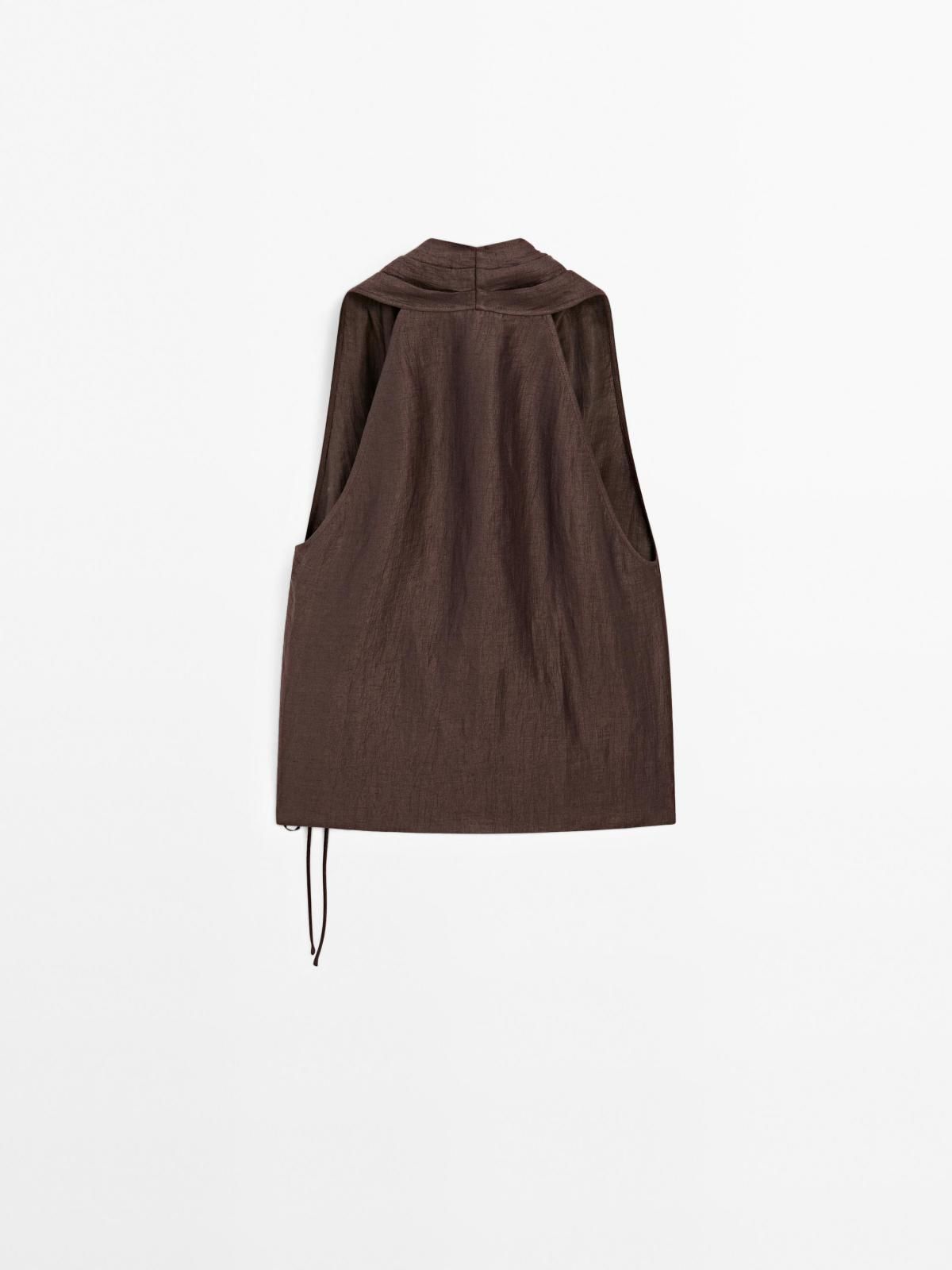 마시모두띠 린넨블렌드 크로스오버 홀터넥 민소매 탑 5124/533 MULBERRY - 상세 이미지 3